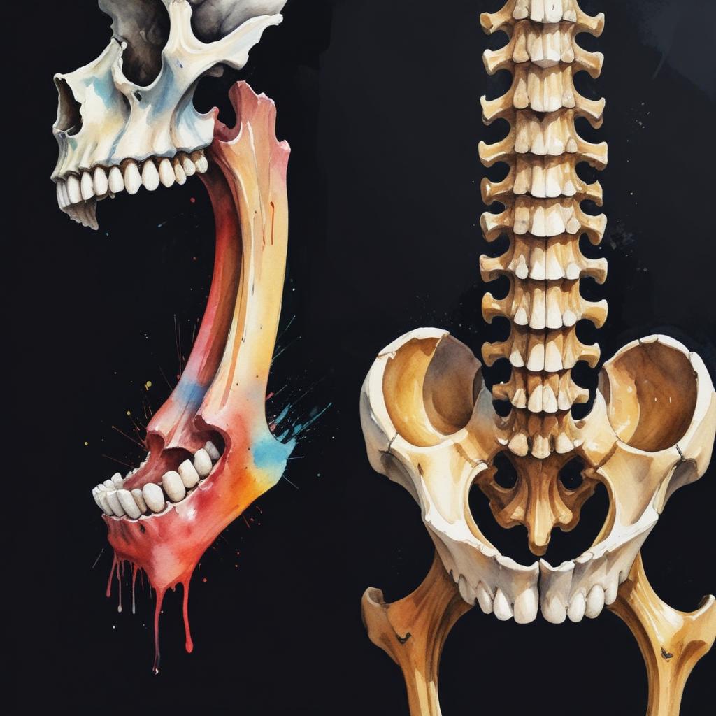 Artistic portrayal of a human jaw and spine and pelvis